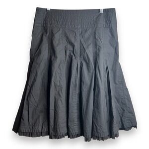 Womens Brown Cotton A-Line Pleated Flared Midi Skirt Tulle Trim Boho Romantic‎ S